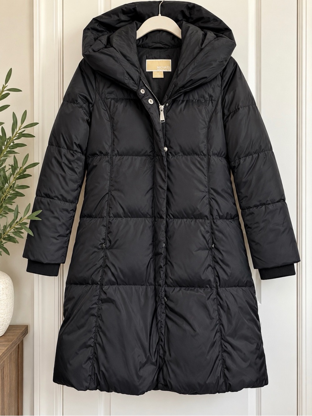 Michael Kors black longline puffer coat- size M